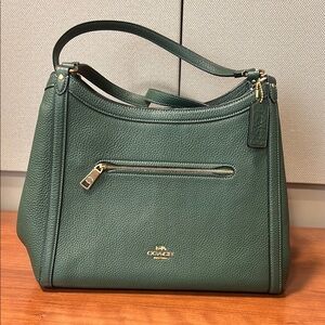 Coach Green Leather Shoulder Bag with Gold Accents